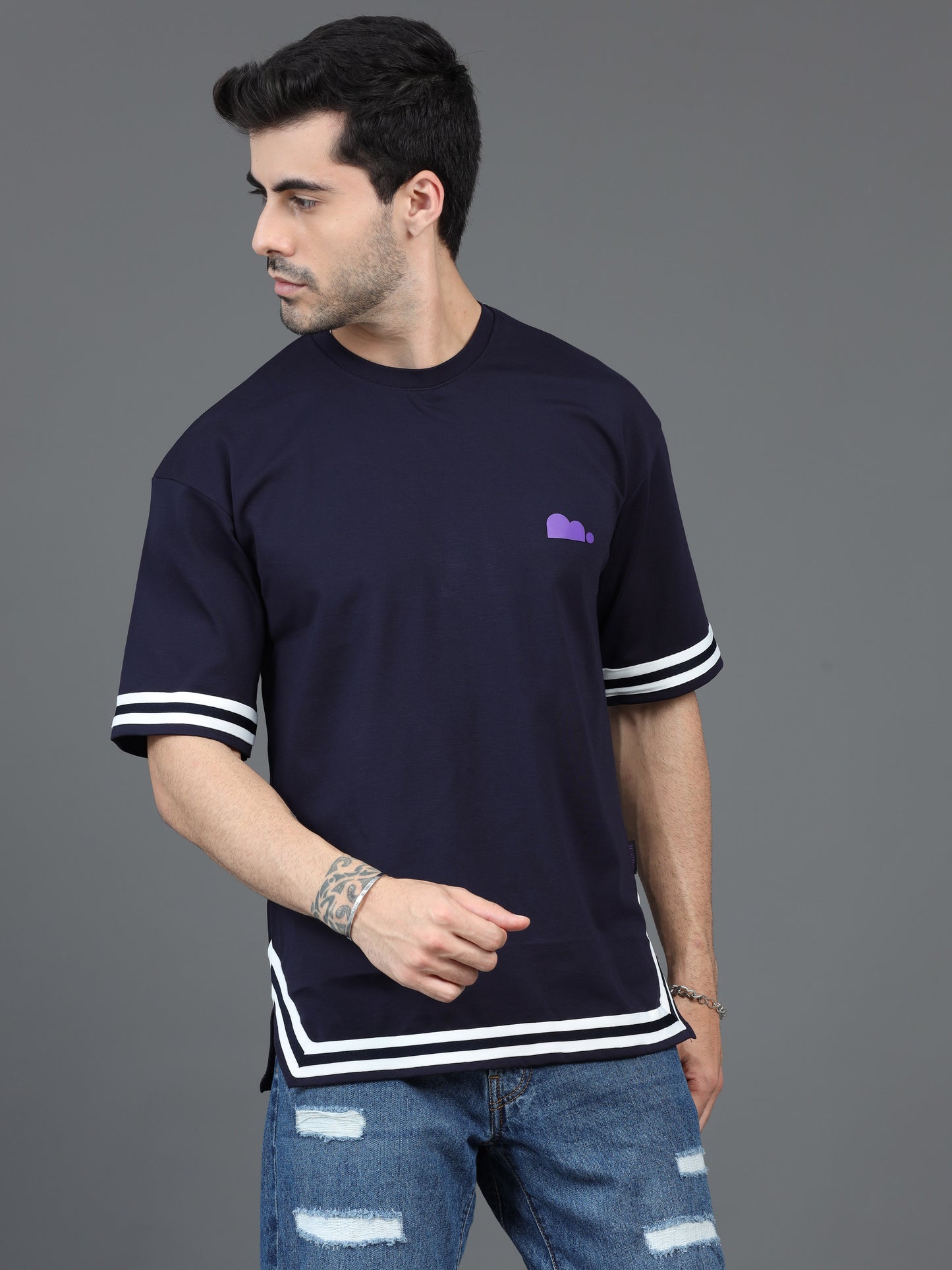 Blue Drop Shoulder T Shirt for Men