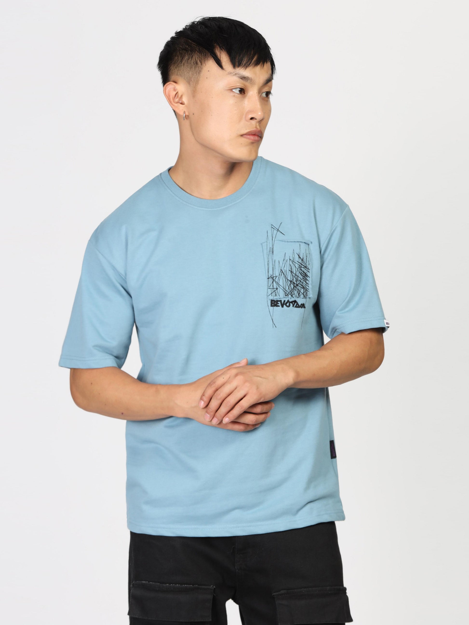 Sky Bluee Drop Shoulder T Shirt Mens