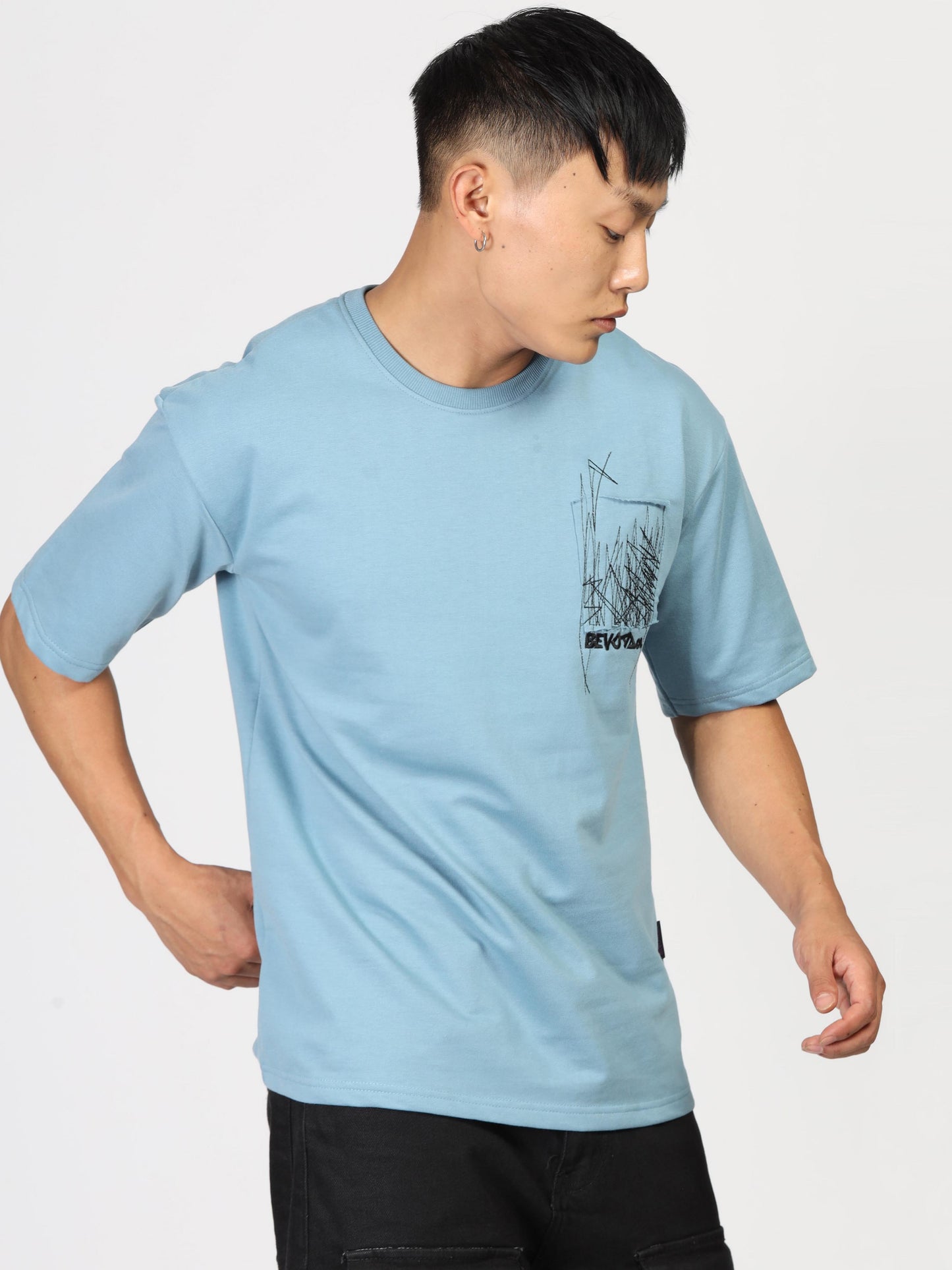 Sky Bluee Drop Shoulder T Shirt Mens