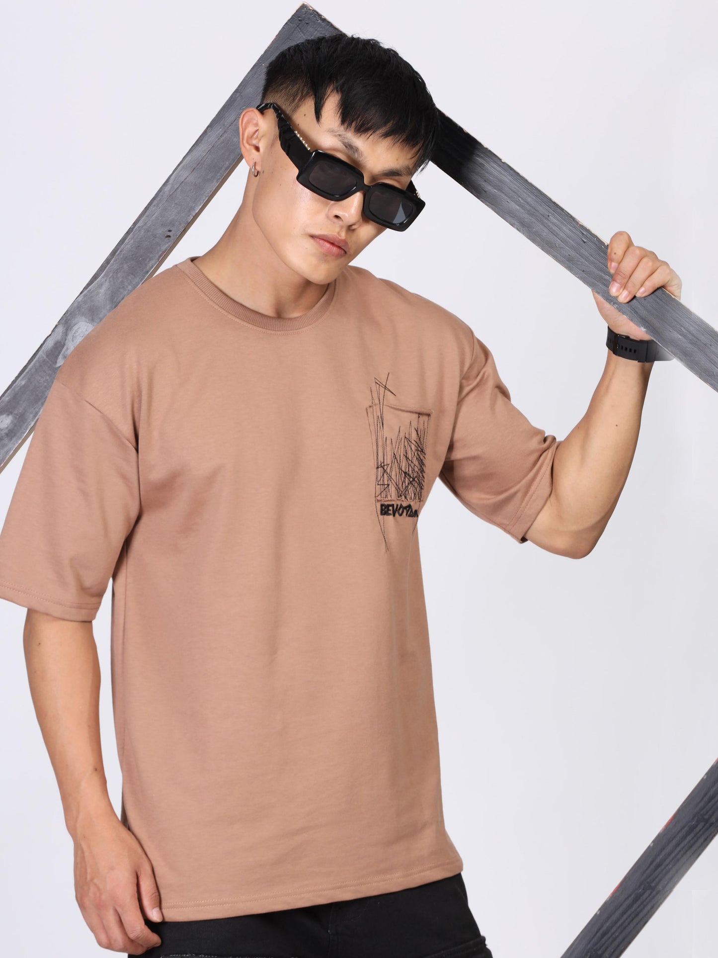 Brown Embroidered T Shirt Mens 