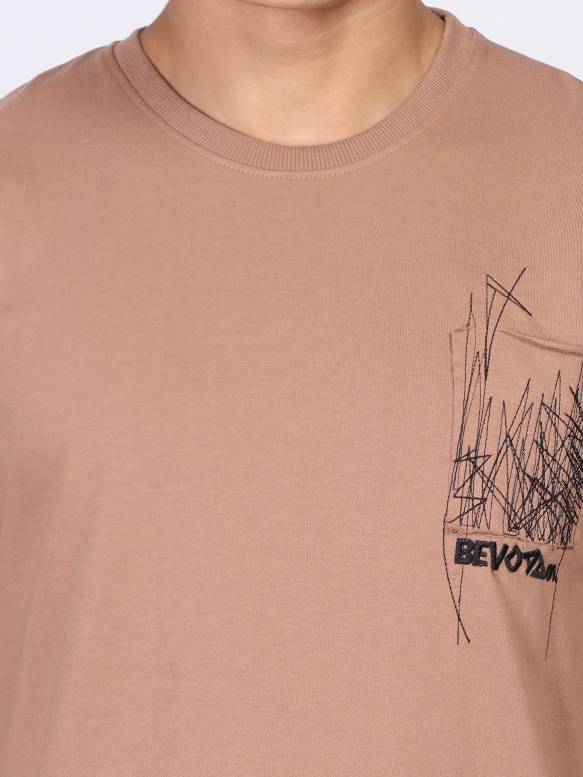 Brown Embroidered T Shirt Mens 