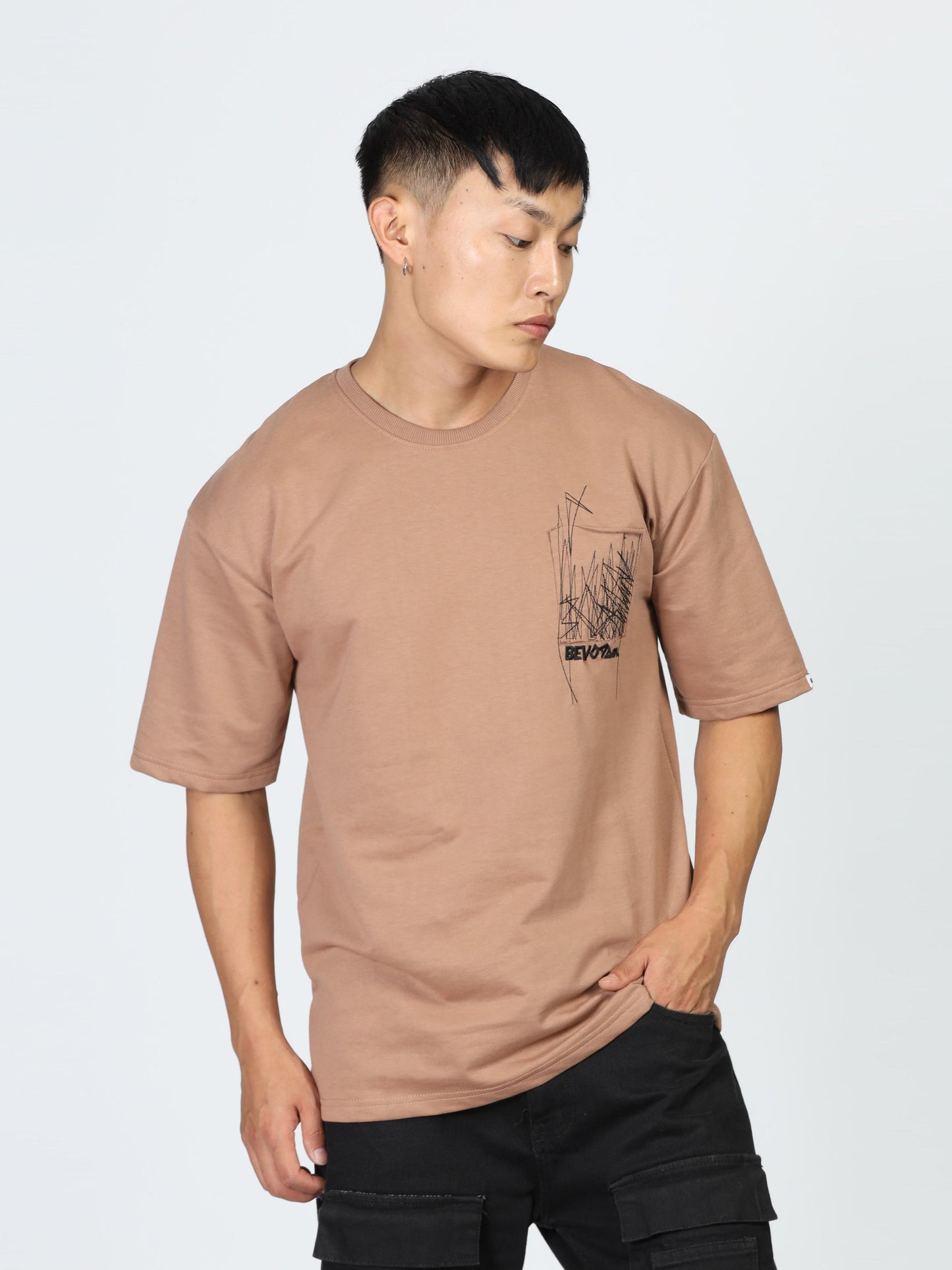 Brown Embroidered T Shirt Mens 