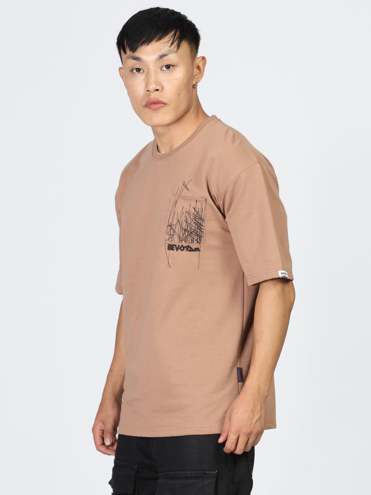 Brown Embroidered T Shirt Mens 