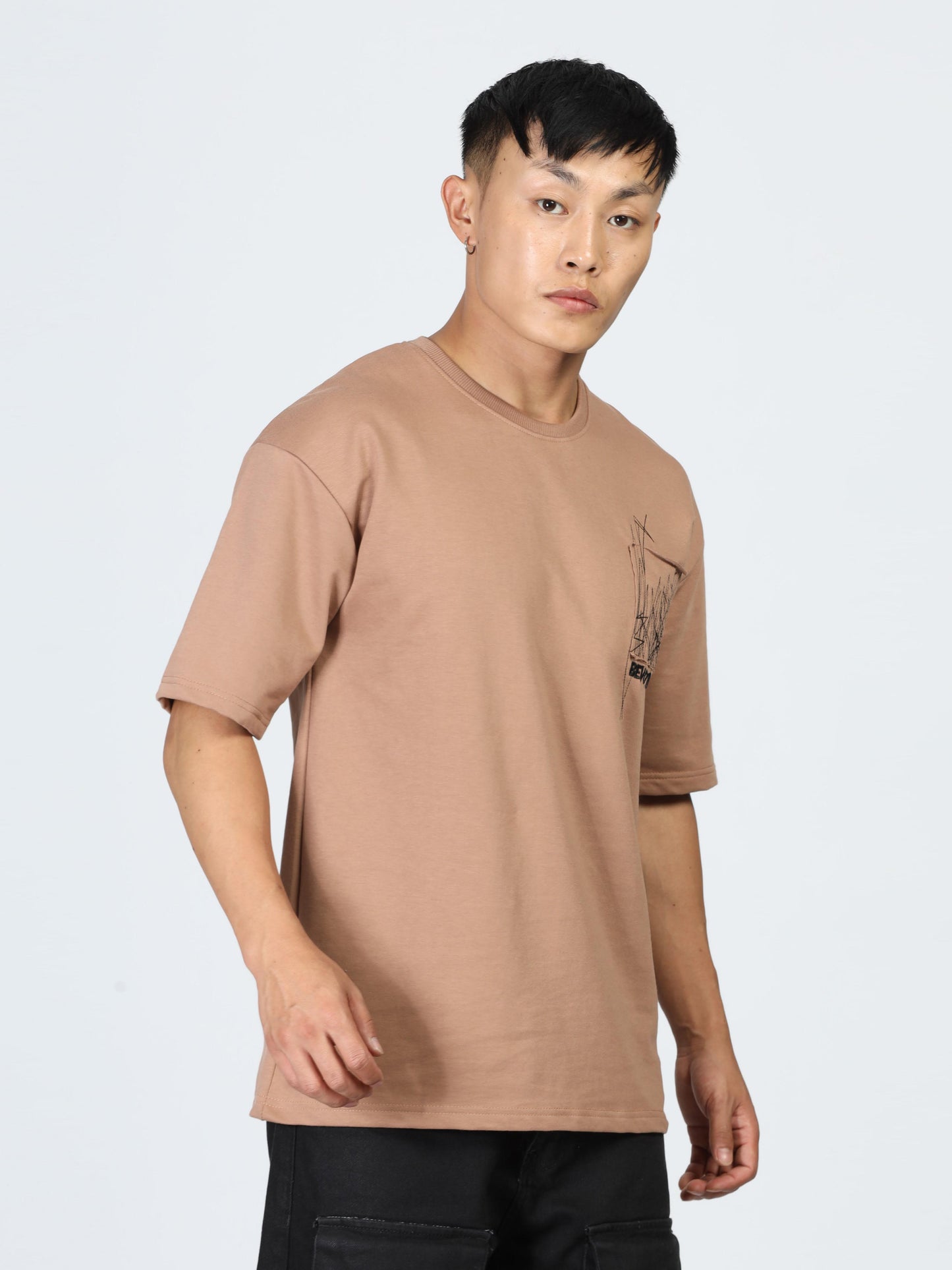 Brown Embroidered T Shirt Mens 