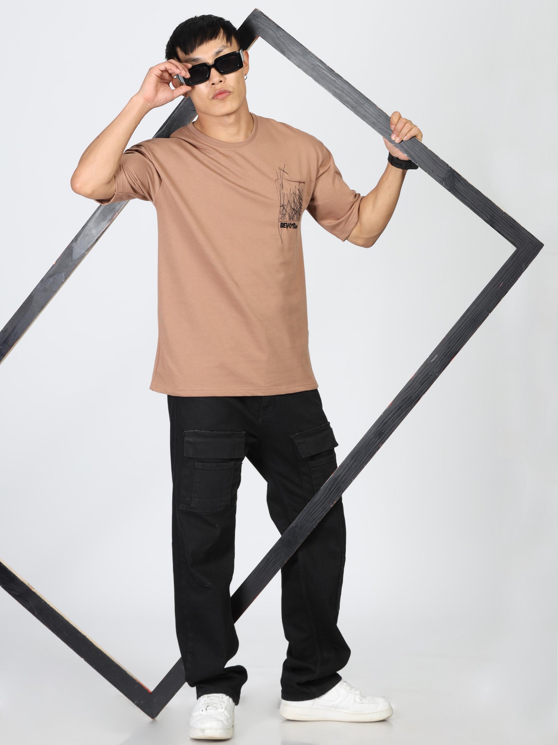 Brown Embroidered T Shirt Mens 