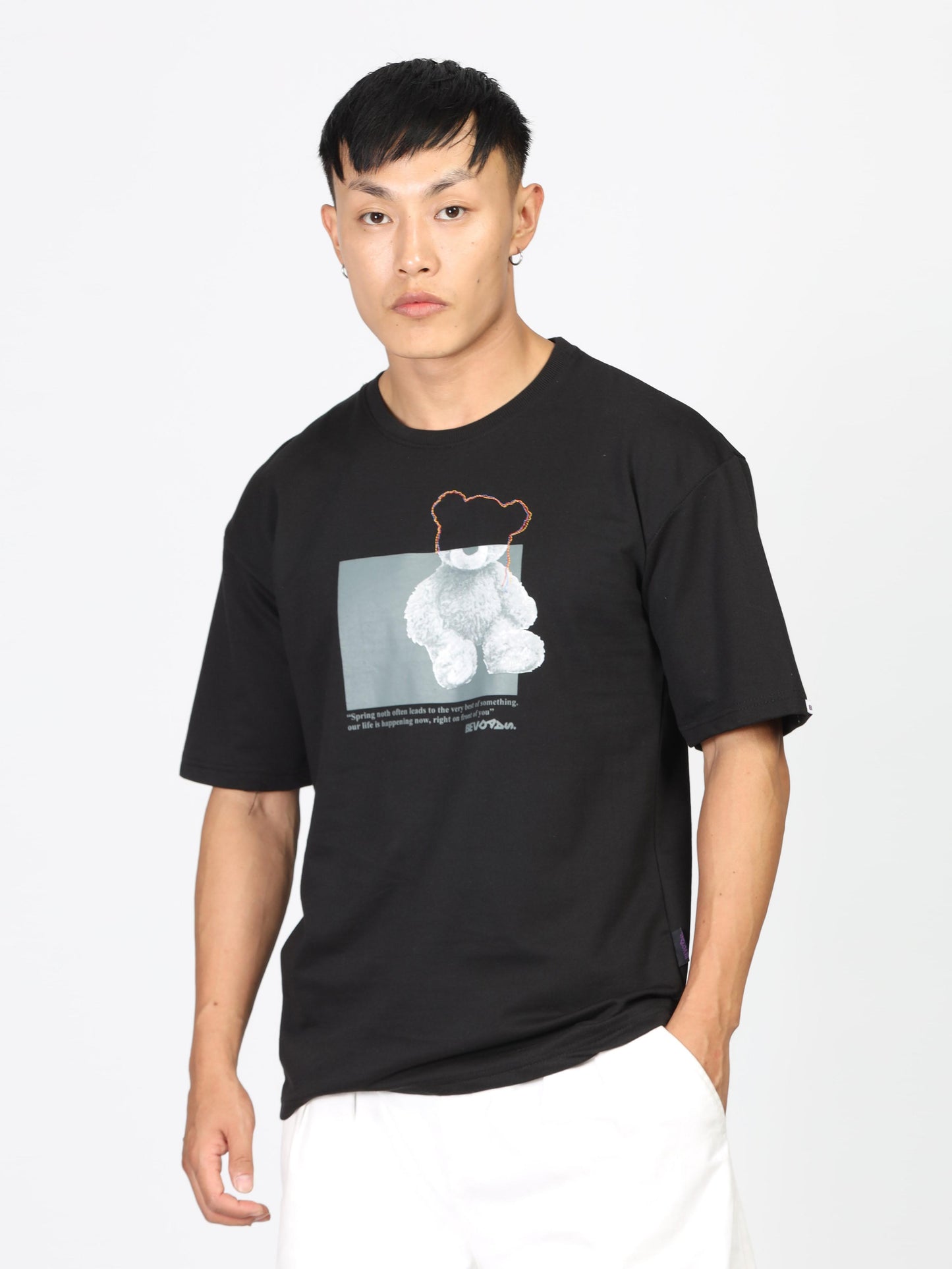 Black Printed Drop Shoulder T Shirt