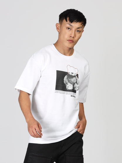 White Printed Men's Drop Shoulder T Shirt