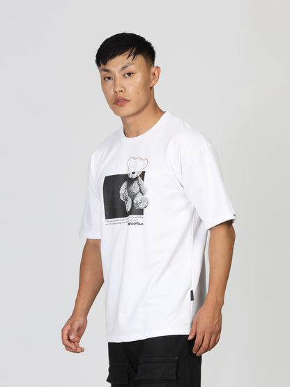 White Printed Men's Drop Shoulder T Shirt