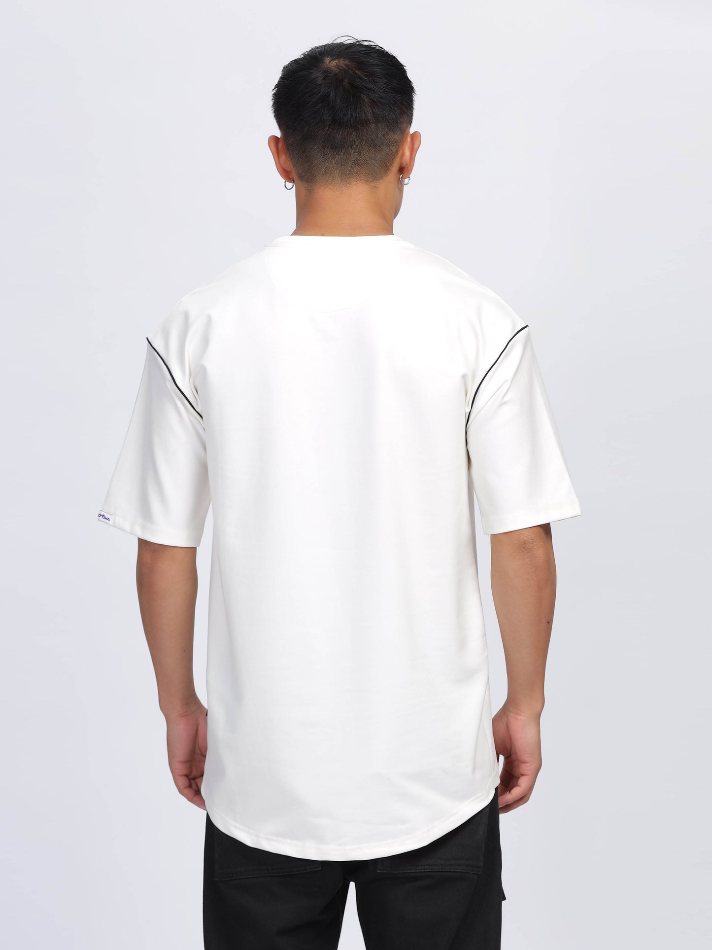 Contrast Stitch White Drop Shoulder T-Shirt