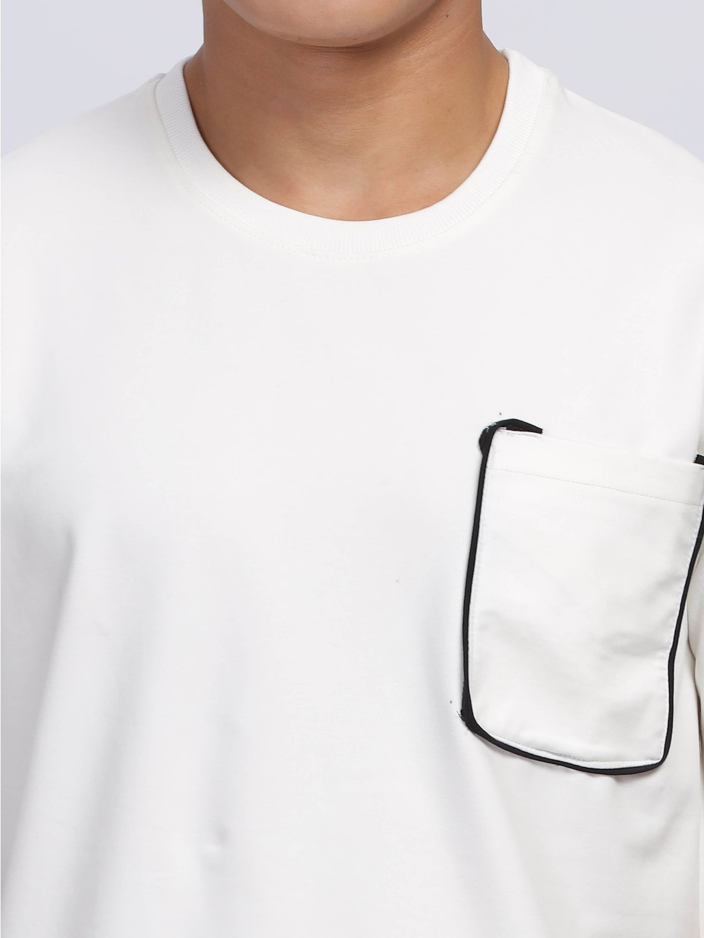 Contrast Stitch White Drop Shoulder T-Shirt