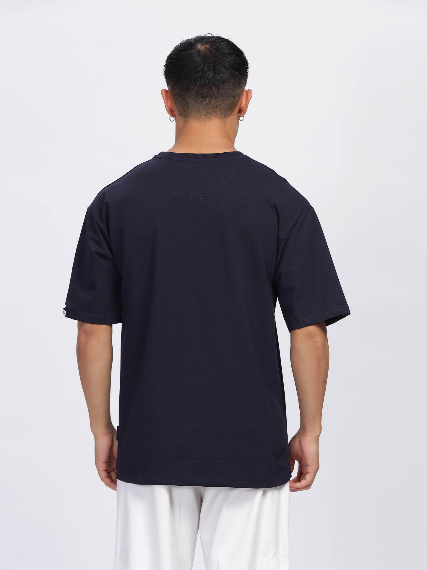 Navy Embroidered Drop Shoulder T-Shirt