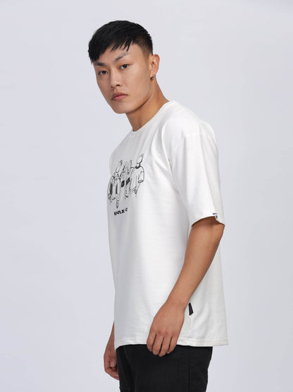 White Embroidered Drop Shoulder T-Shirt