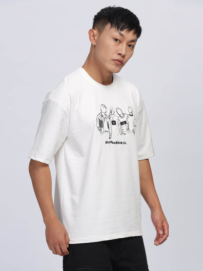 White Embroidered Drop Shoulder T-Shirt