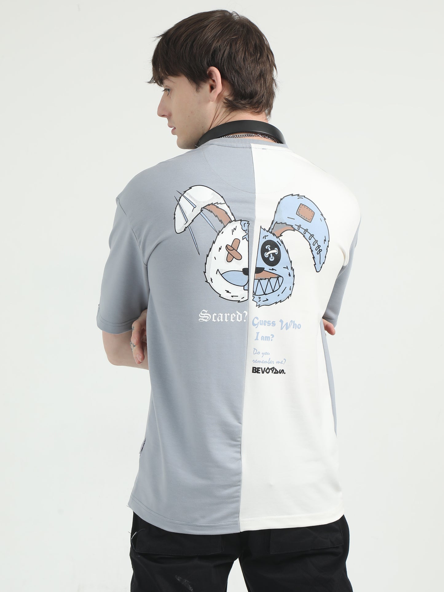 Evolving Rabbit Graphic Tee Blue Drop Shoulder Oversized T-Shirt