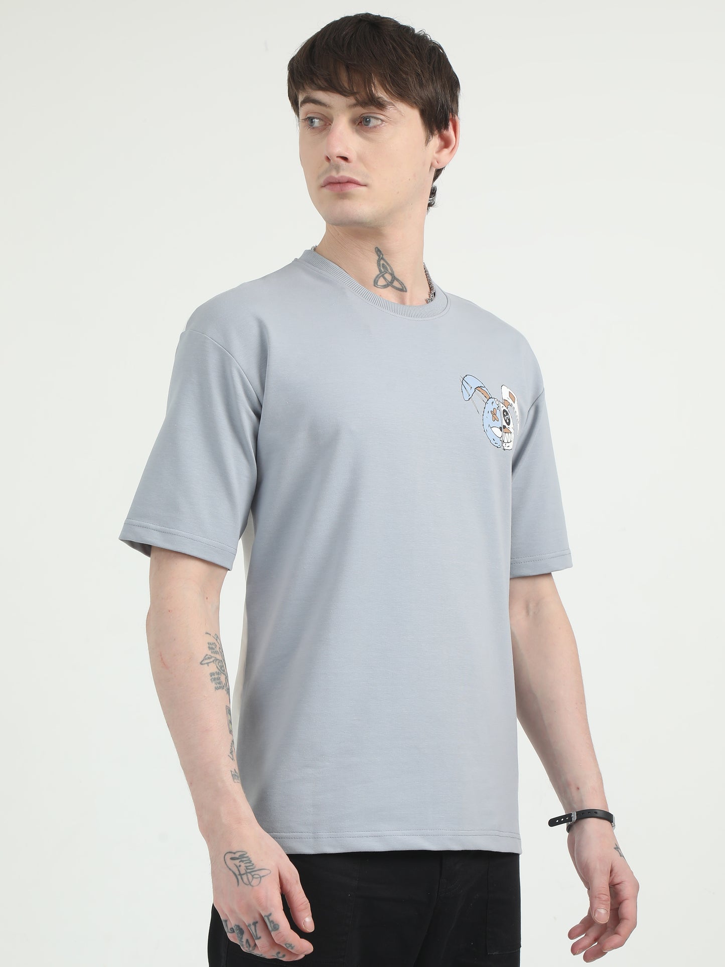 Evolving Rabbit Graphic Tee Blue Drop Shoulder Oversized T-Shirt