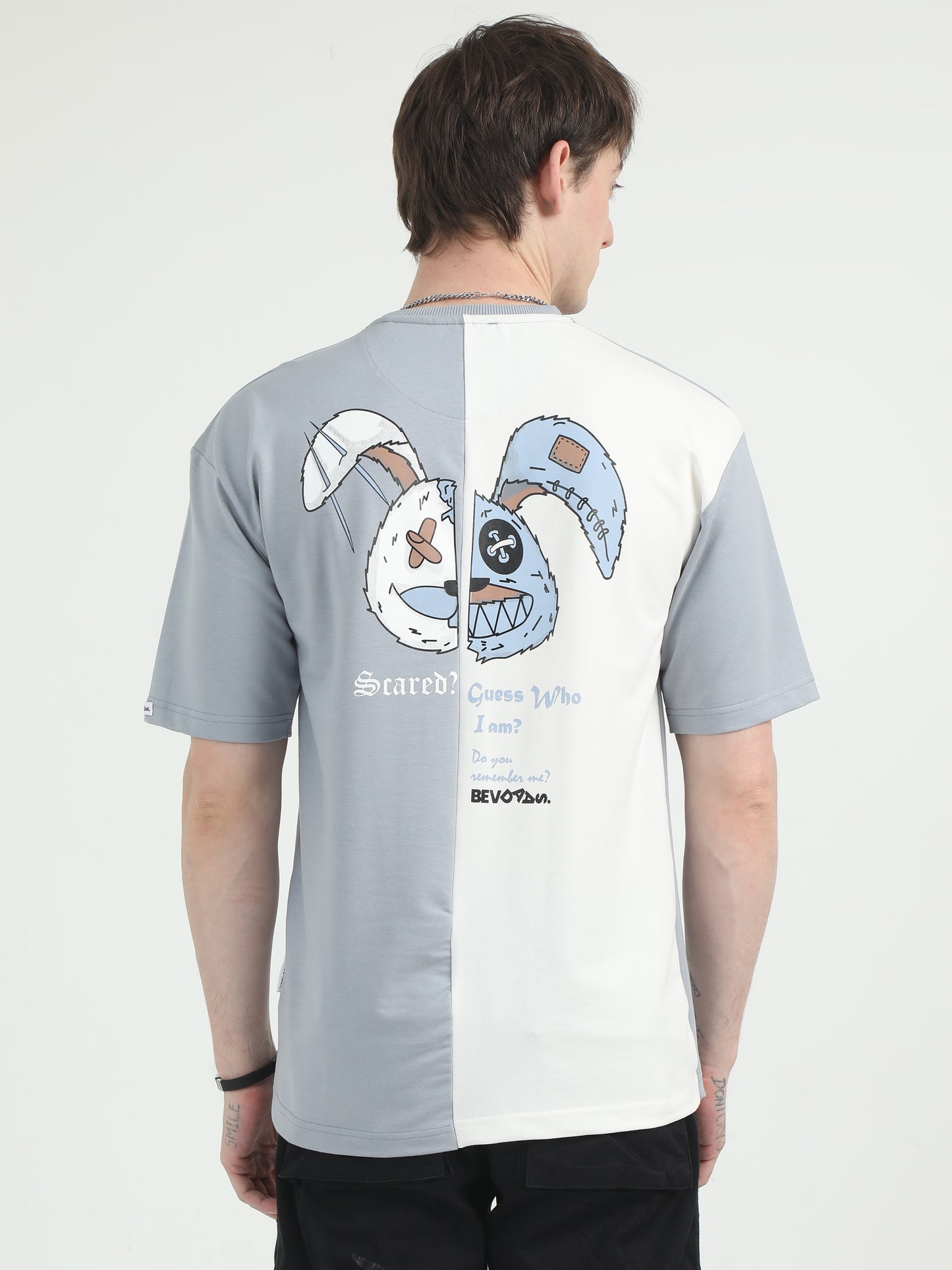 Evolving Rabbit Graphic Tee Blue Drop Shoulder Oversized T-Shirt