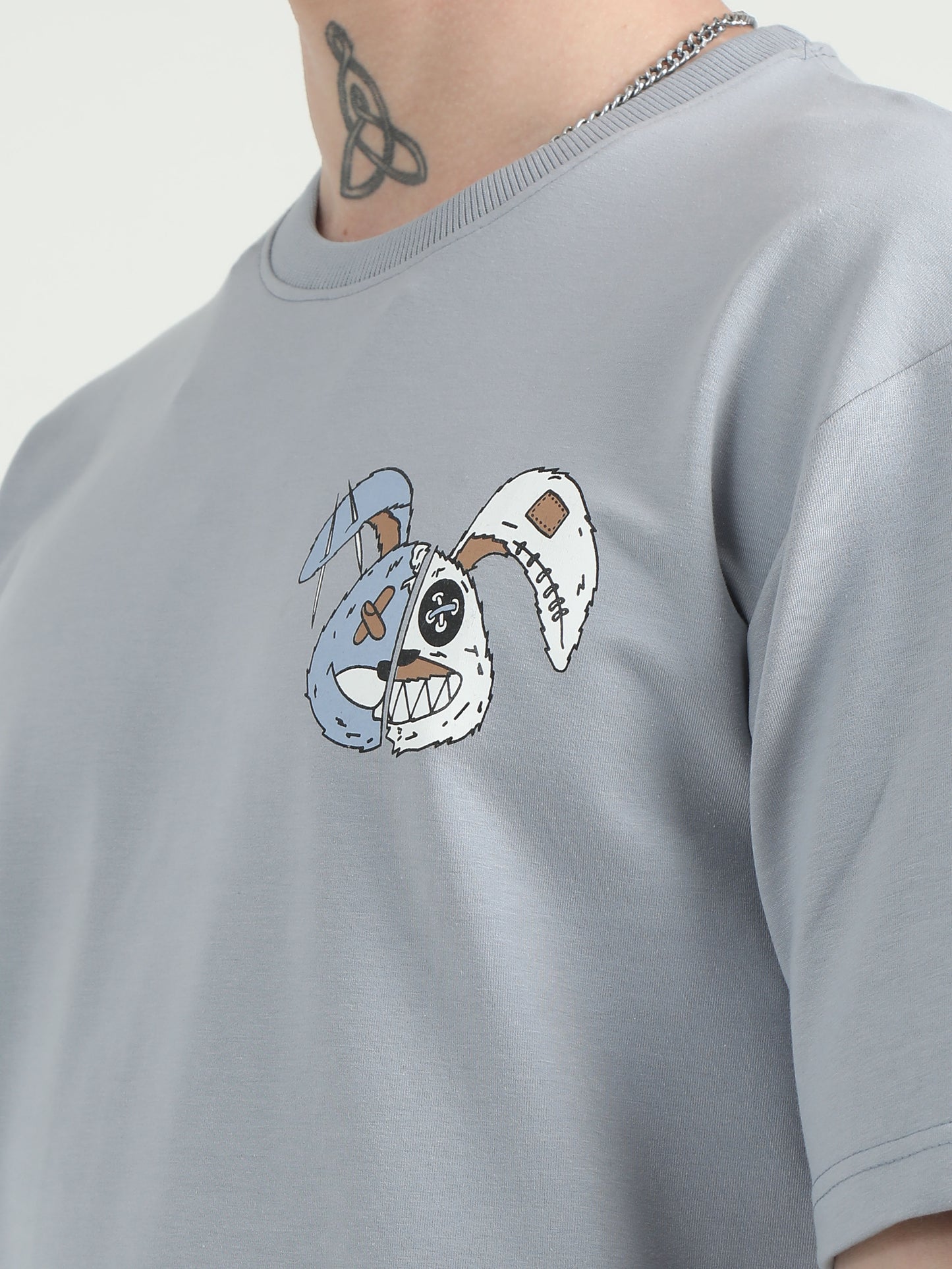 Evolving Rabbit Graphic Tee Blue Drop Shoulder Oversized T-Shirt