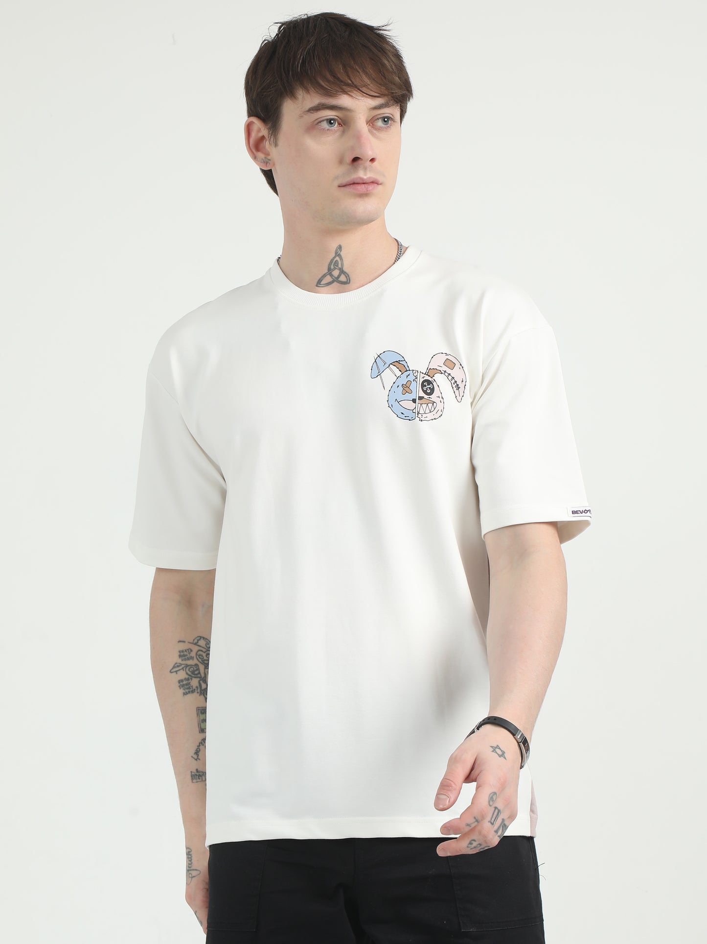 Spooky Bunny White Drop Shoulder Oversized T-Shirt