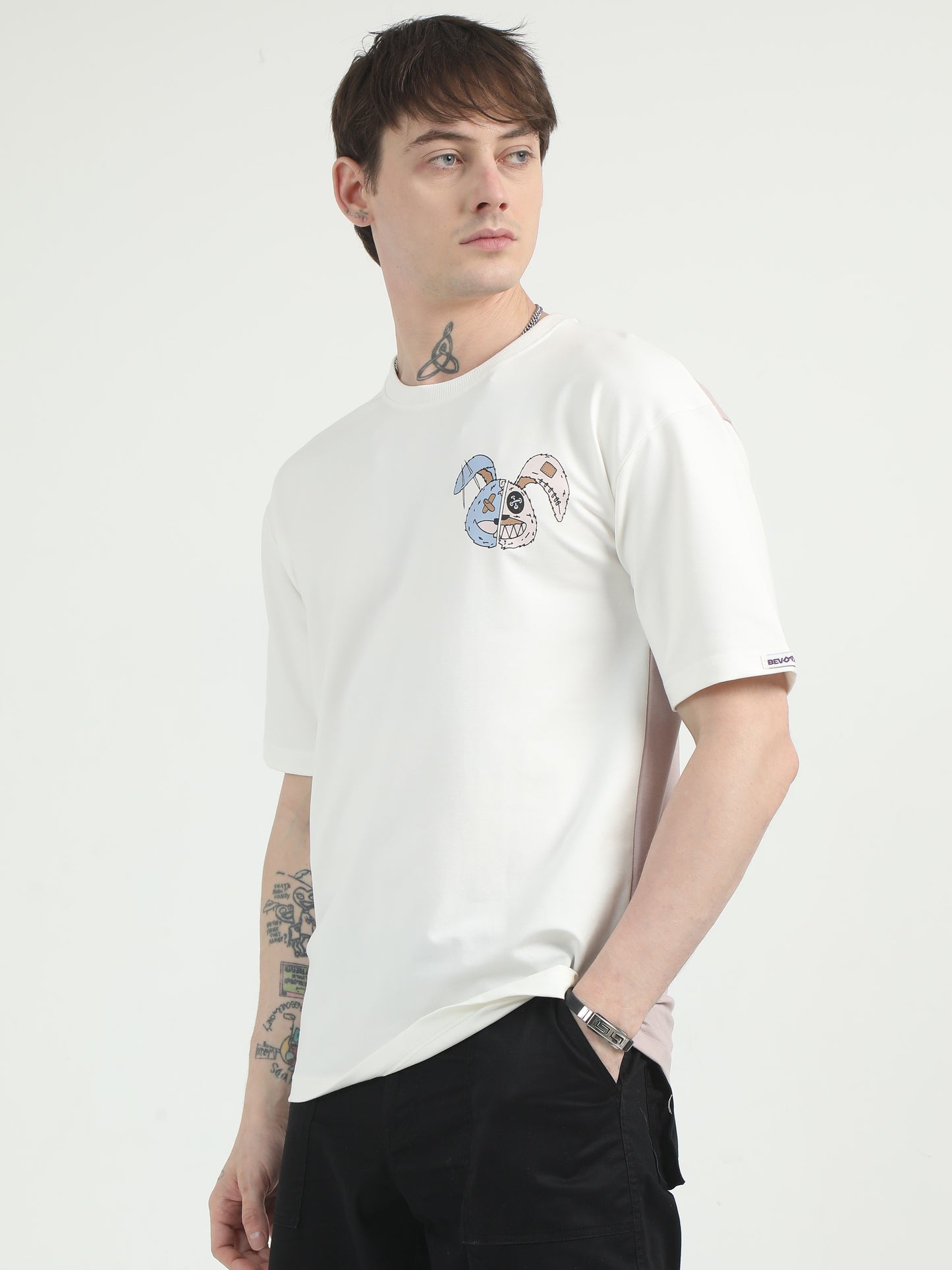 Spooky Bunny White Drop Shoulder Oversized T-Shirt