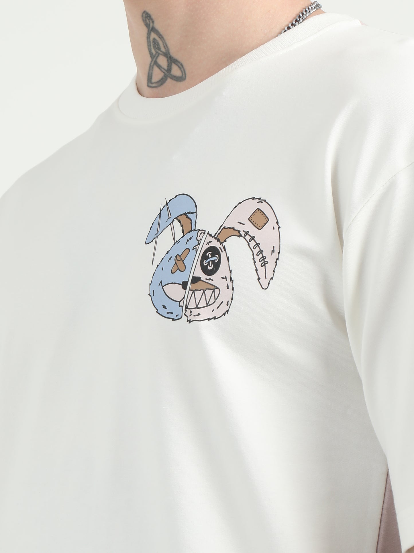 Spooky Bunny White Drop Shoulder Oversized T-Shirt