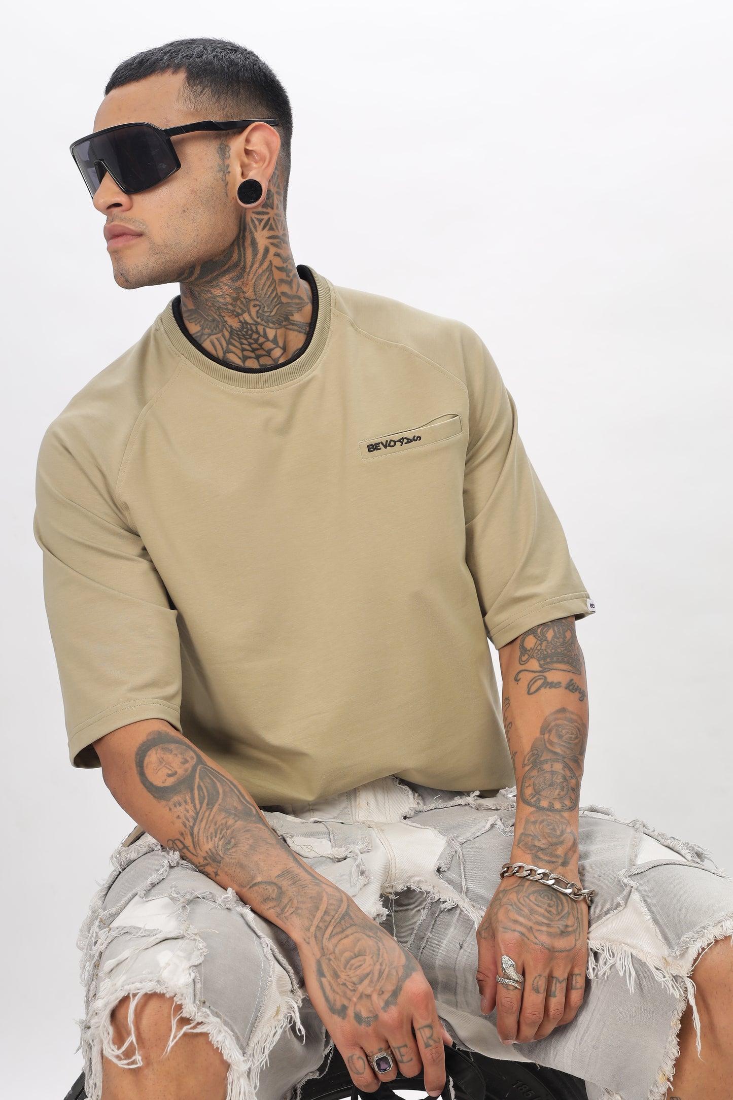 Beige Drop Shoulder T Shirt For Men