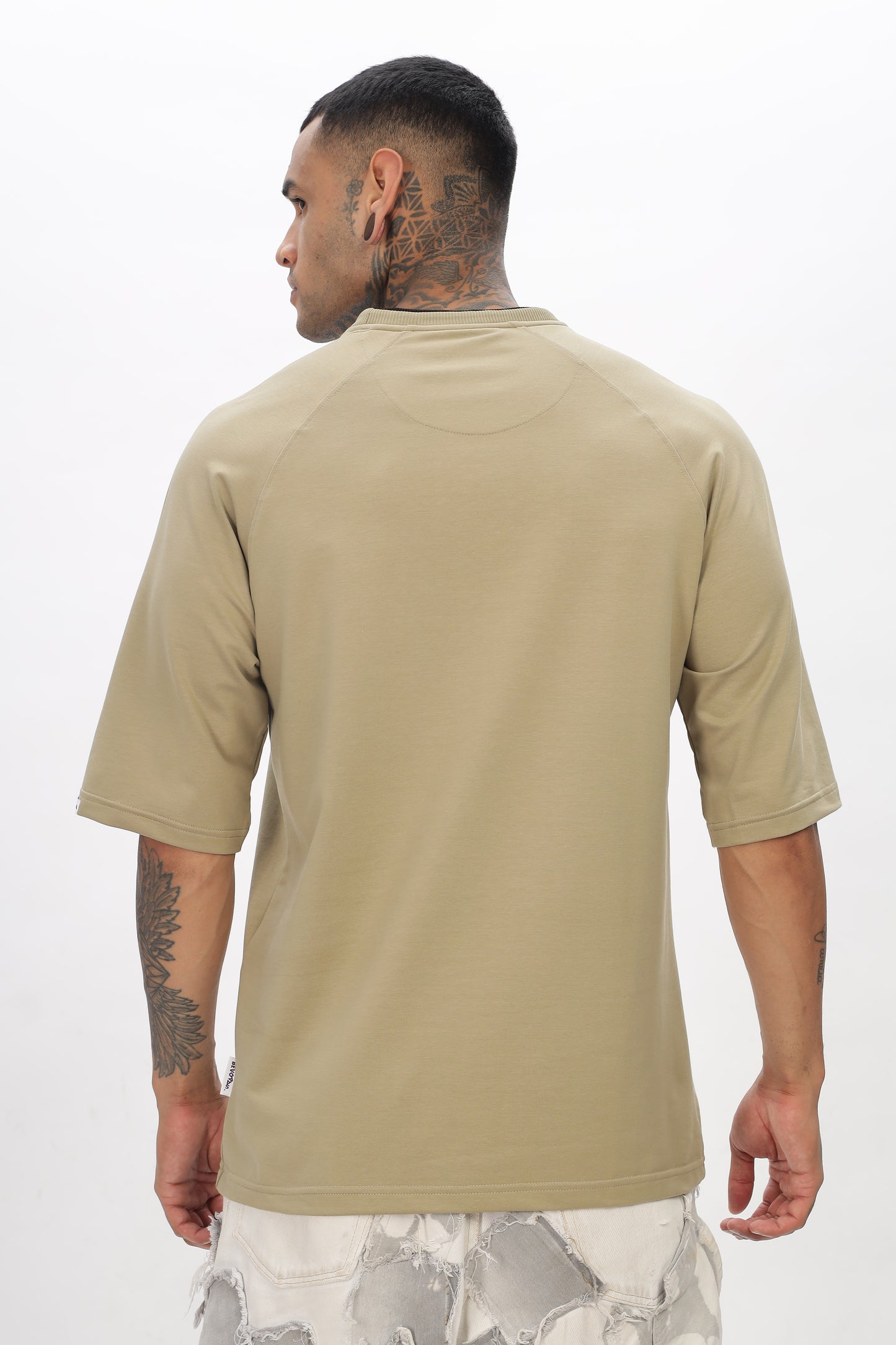 Beige Drop Shoulder T Shirt For Men