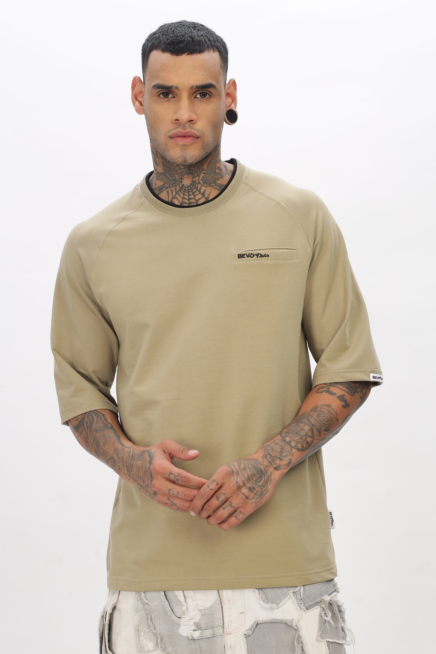 Beige Drop Shoulder T Shirt For Men