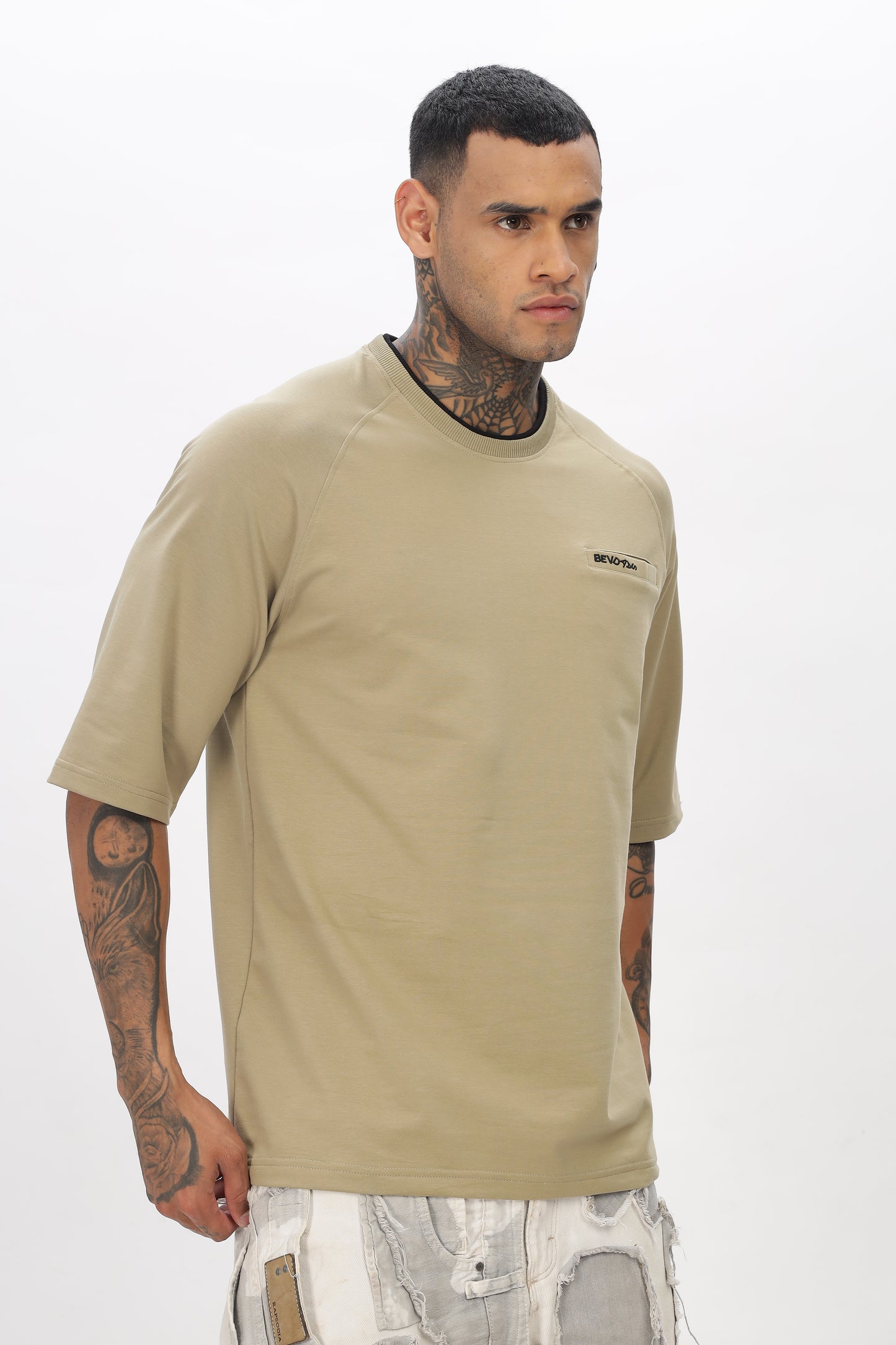 Beige Drop Shoulder T Shirt For Men