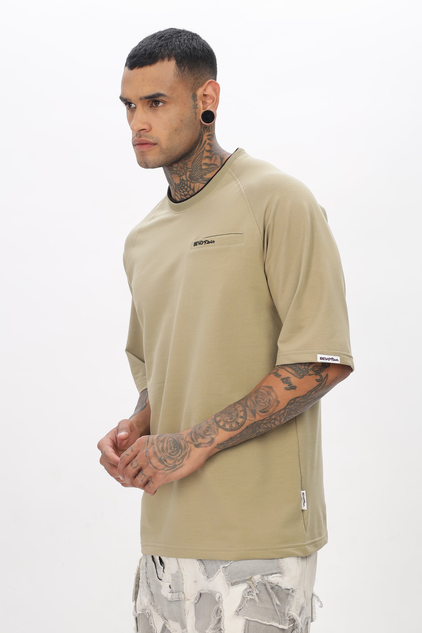 Beige Drop Shoulder T Shirt For Men