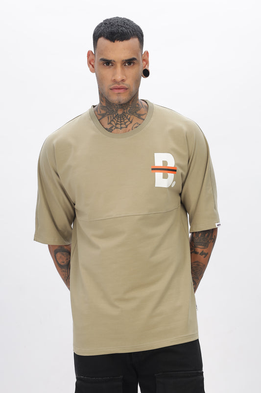 Beige Stylish Drop Shoulder T Shirt For Men