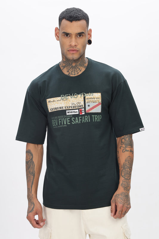 Bottle Green Drop Shoulder T Shirt For Men