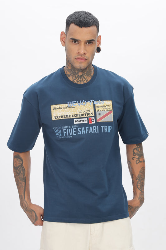 Navy Blue Drop Shoulder T Shirt For Men