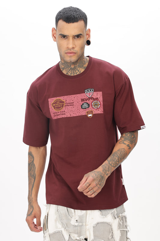 Maroon Drop Shoulder T Shirt For Men