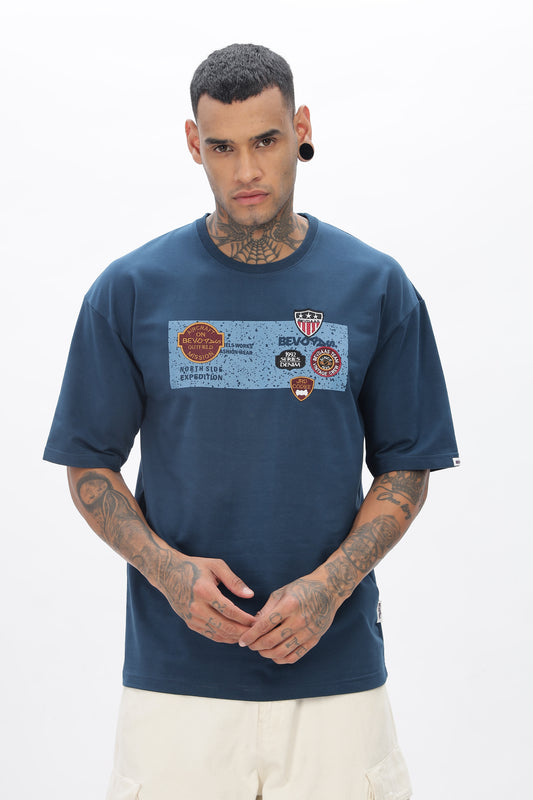 Navy Blue Drop Shoulder T Shirt For Men