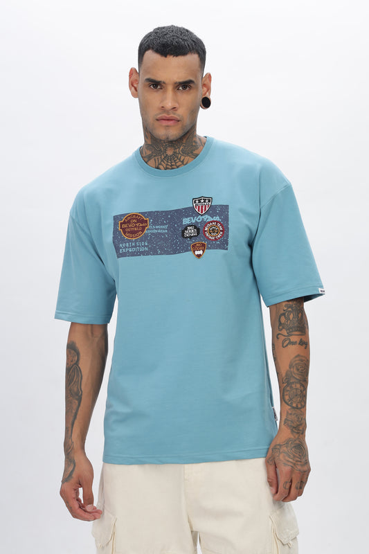 Sky Blue Drop Shoulder T Shirt For Men