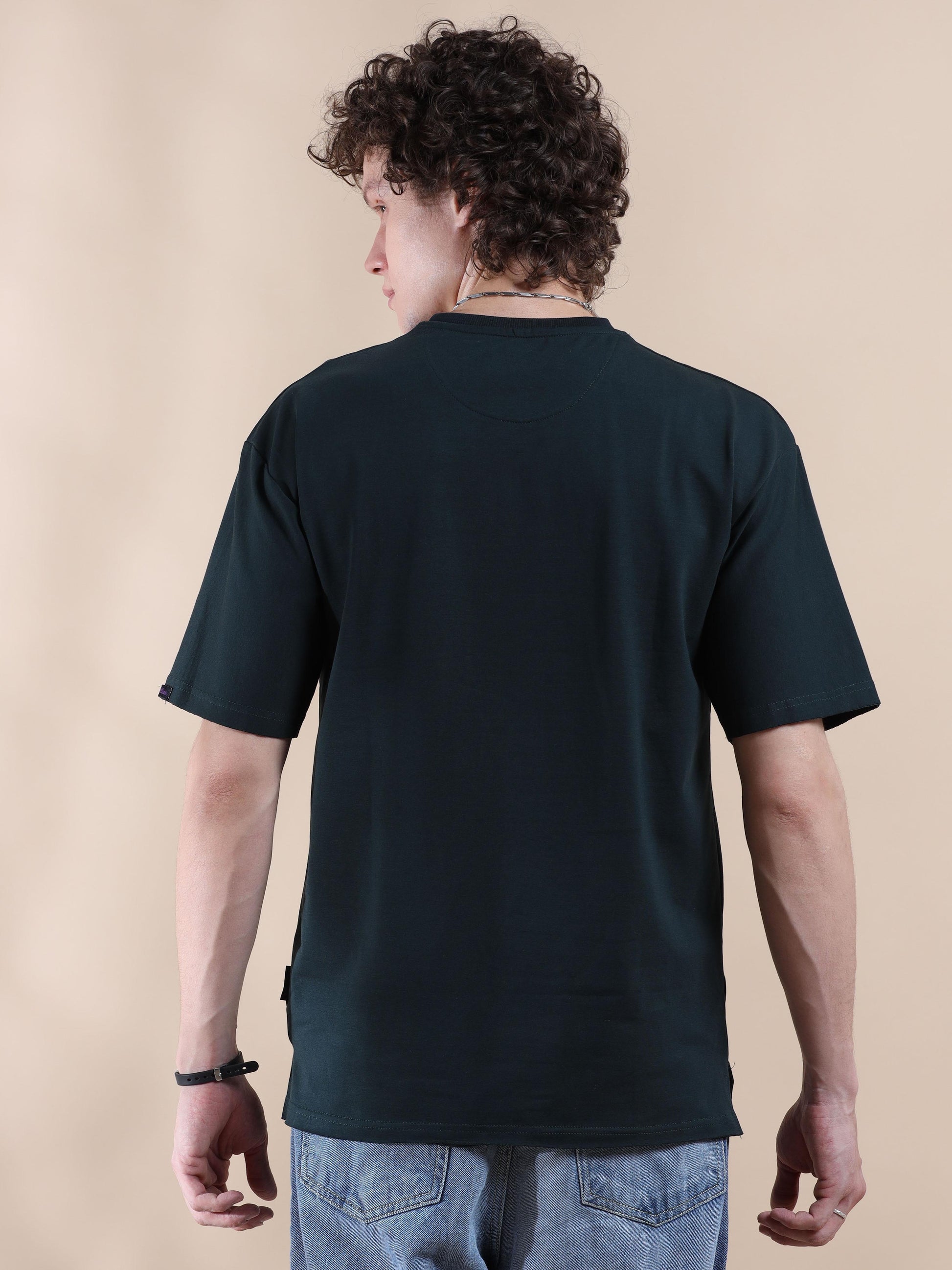 Green Embroided Men's Drop Shoulder T Shirt 