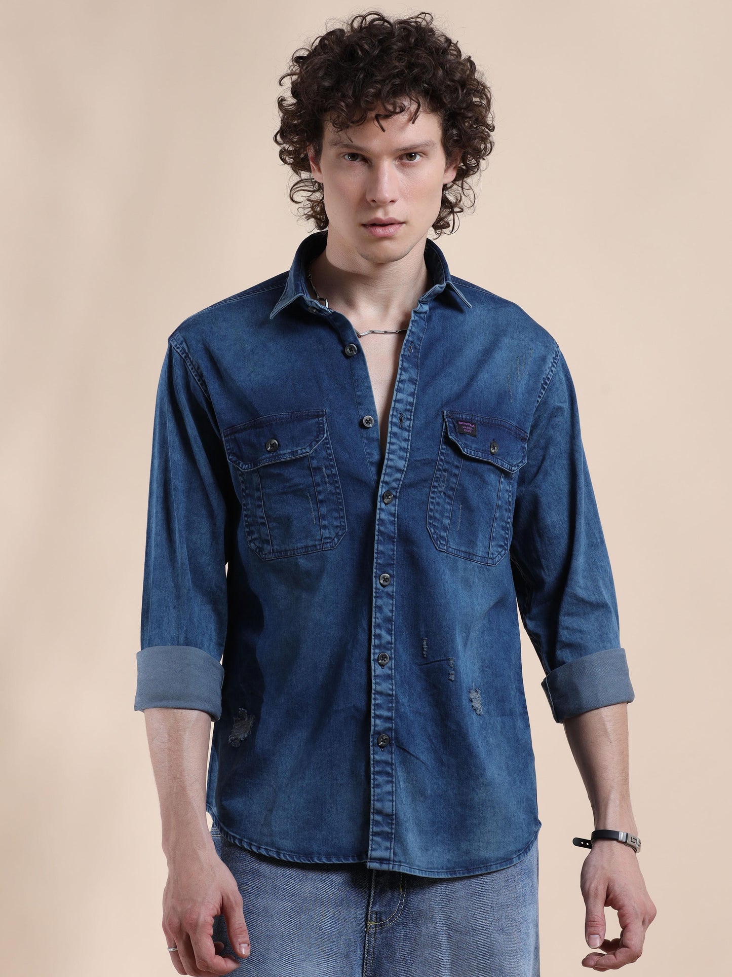 Blue Zodiac Denim Jeans Shirt for Men 