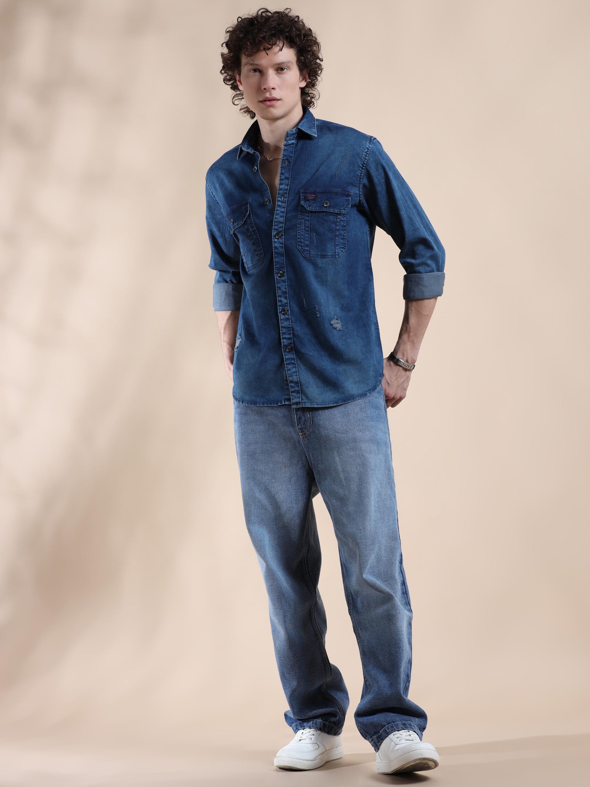 Blue Zodiac Denim Jeans Shirt for Men 