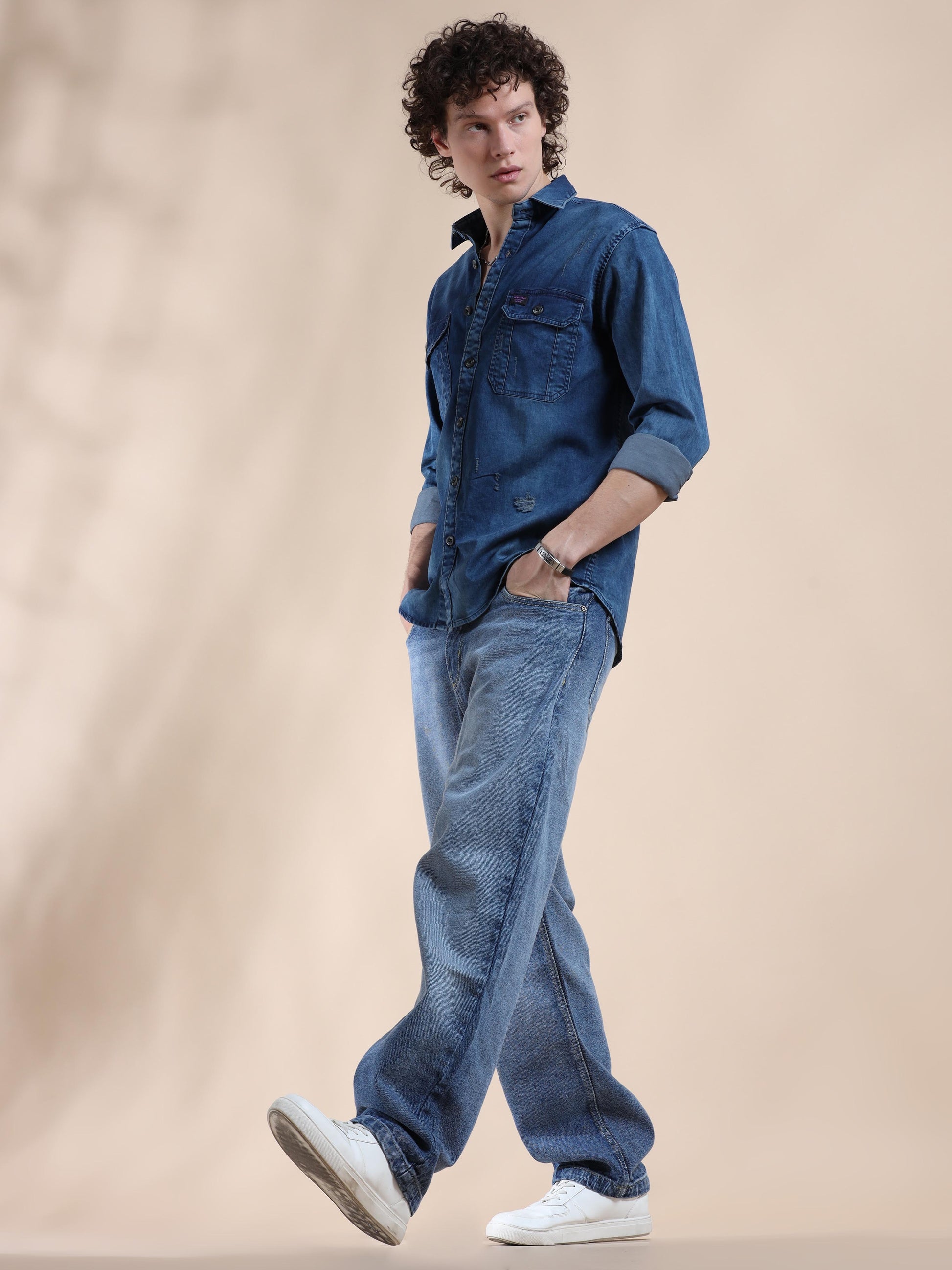 Blue Zodiac Denim Jeans Shirt for Men 