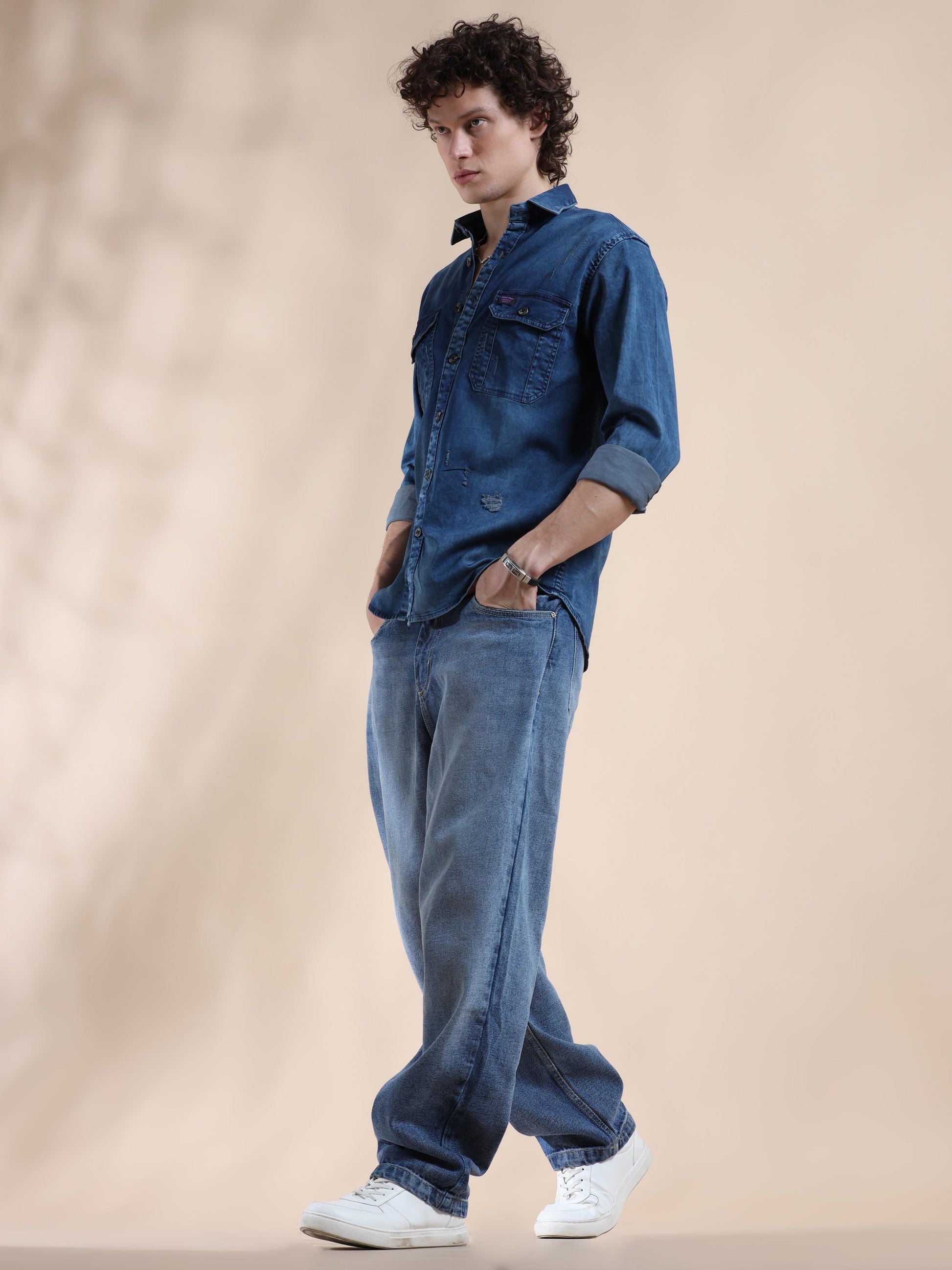 Blue Zodiac Denim Jeans Shirt for Men 