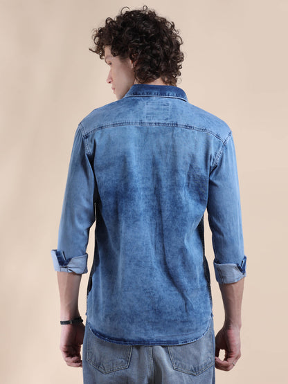 Tealish Blue Denim Jeans Shirt for Mens 