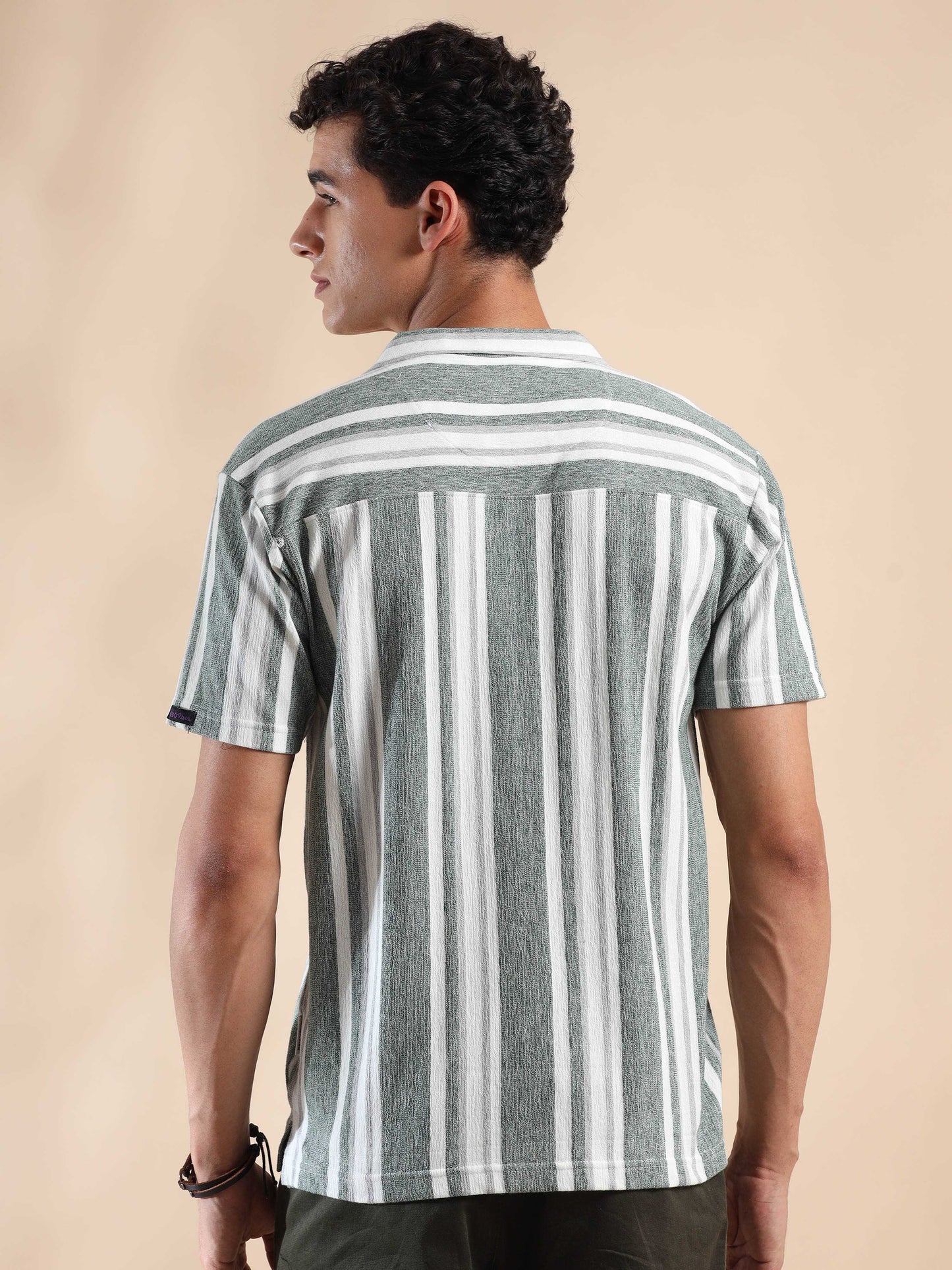 olive half sleeve striped shirt for men