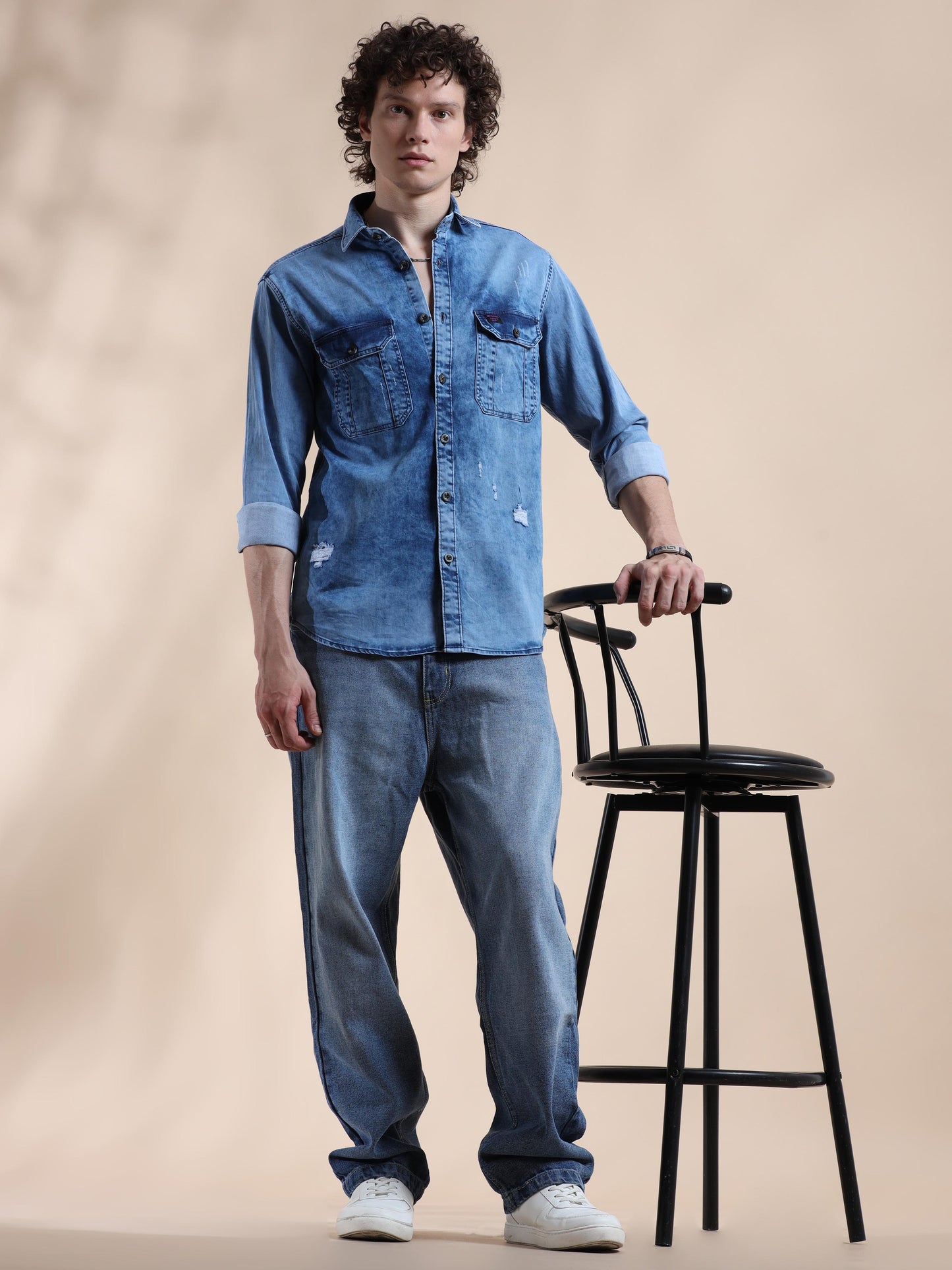 Tealish Blue Denim Jeans Shirt for Mens 