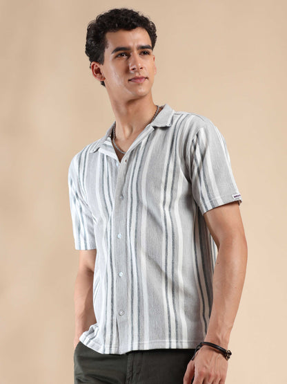 storm half sleeve grey striped shirt mens