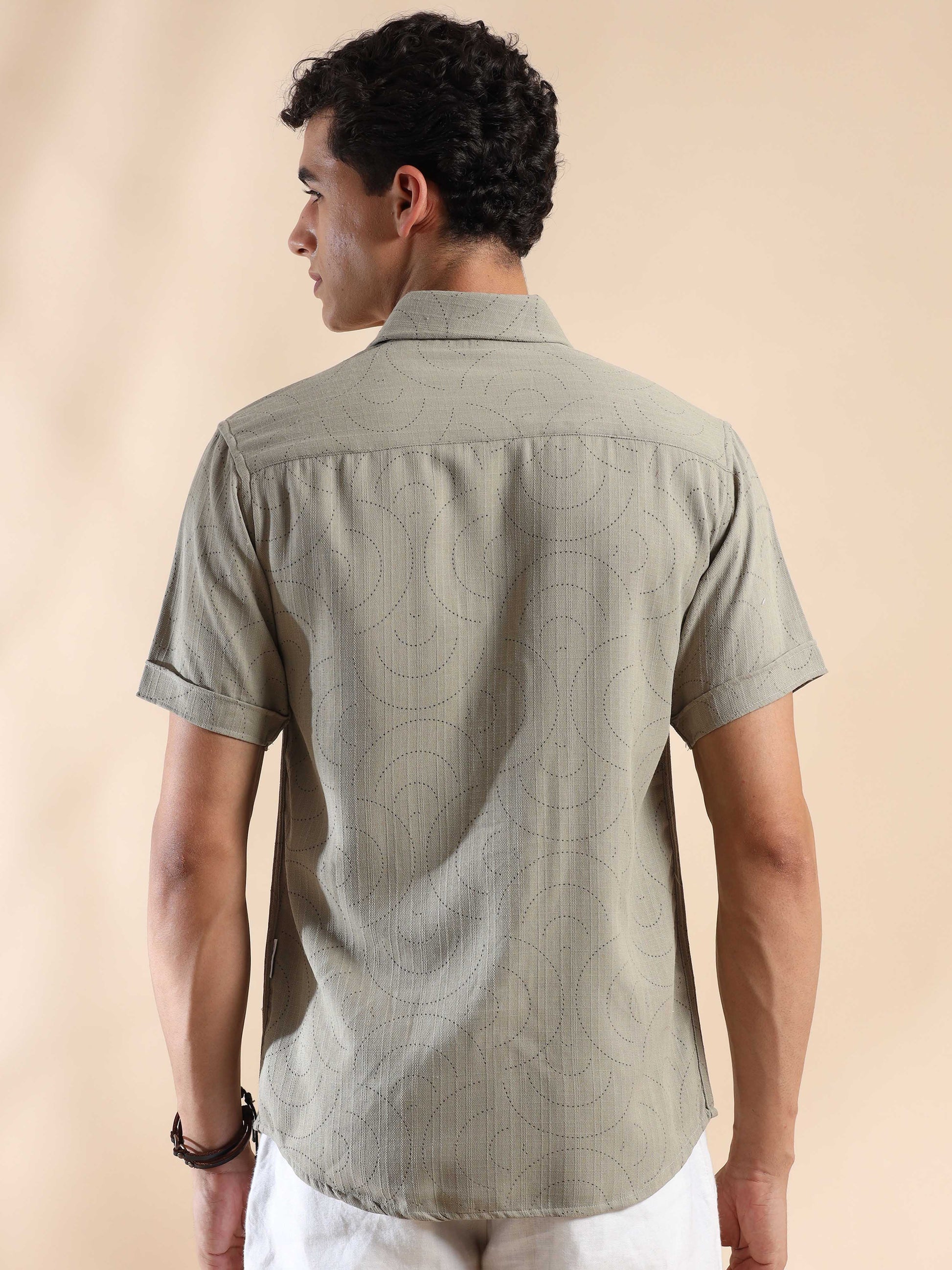 sky half sleeve grey cotton shirt for men