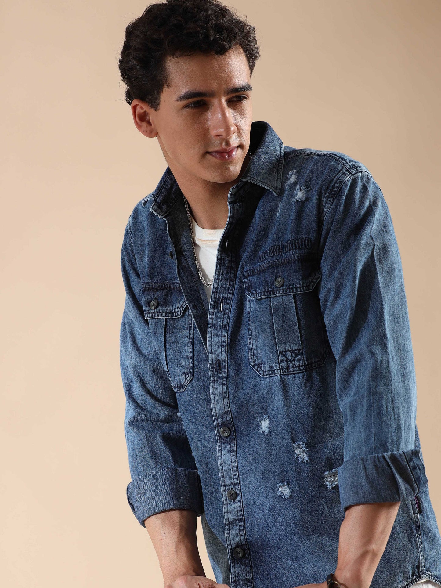 full sleeve light blue denim shirt men