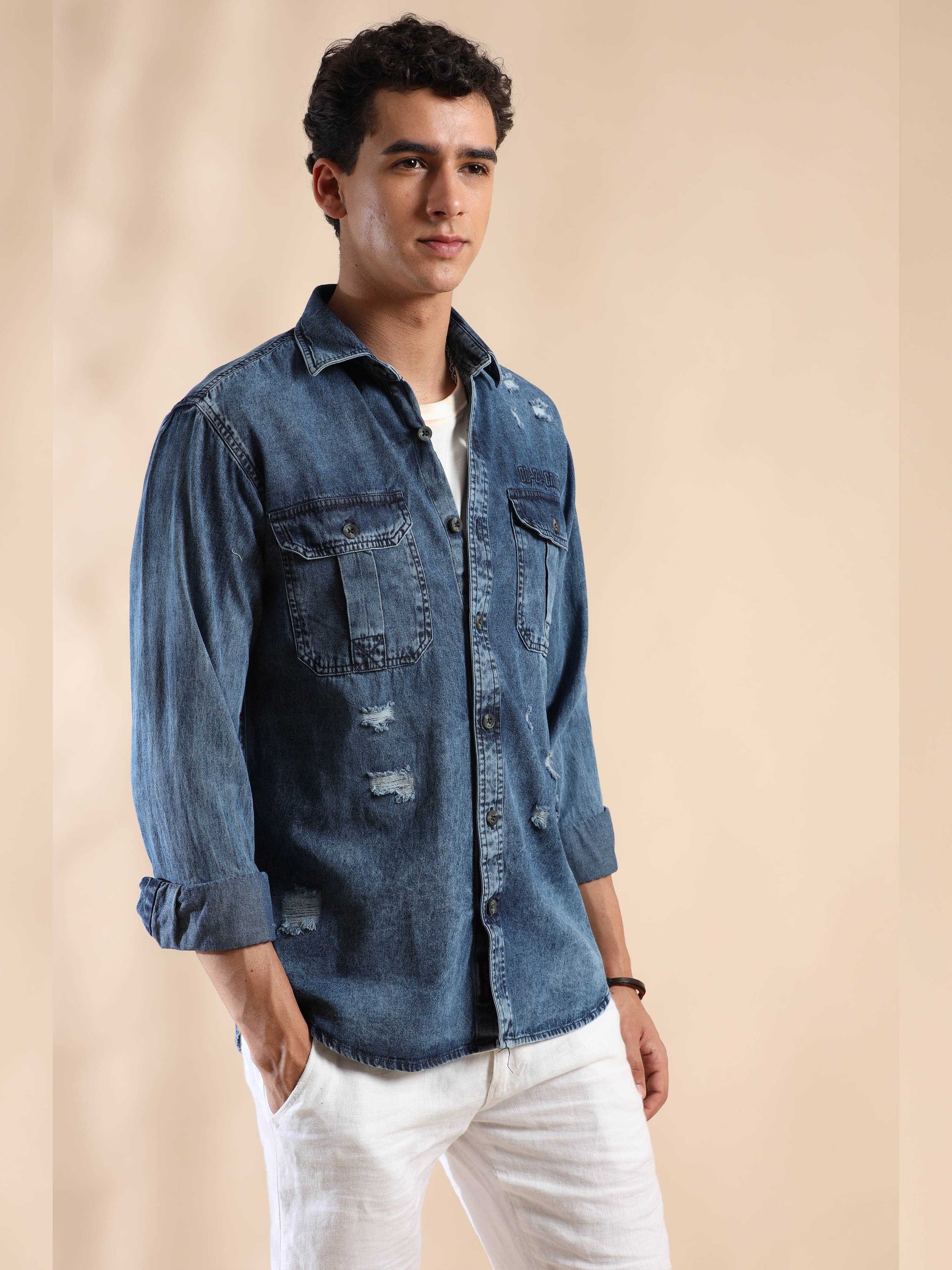 full sleeve light blue denim shirt men