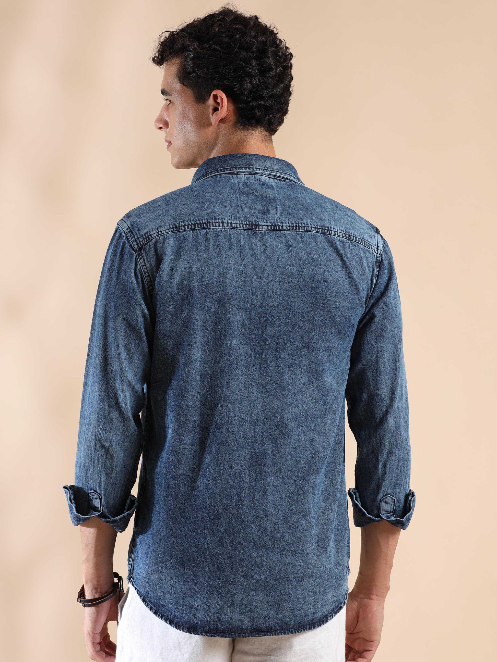 full sleeve light blue denim shirt men