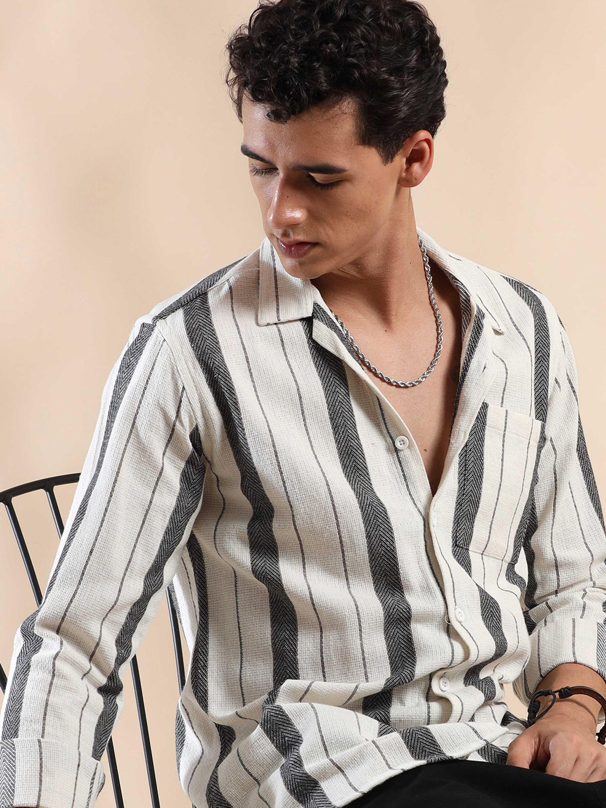 full sleeve black white striped shirt