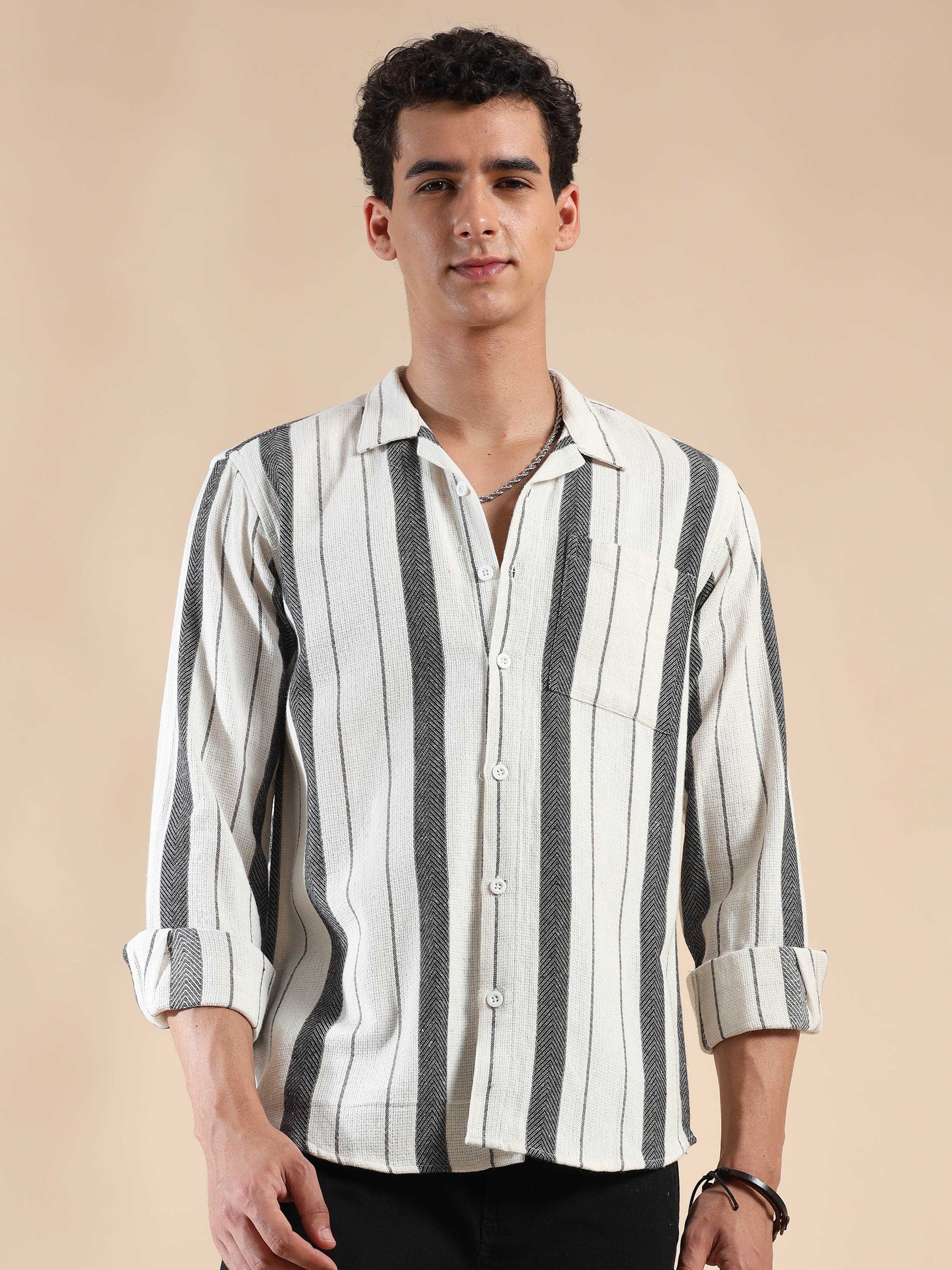 full sleeve black white striped shirt